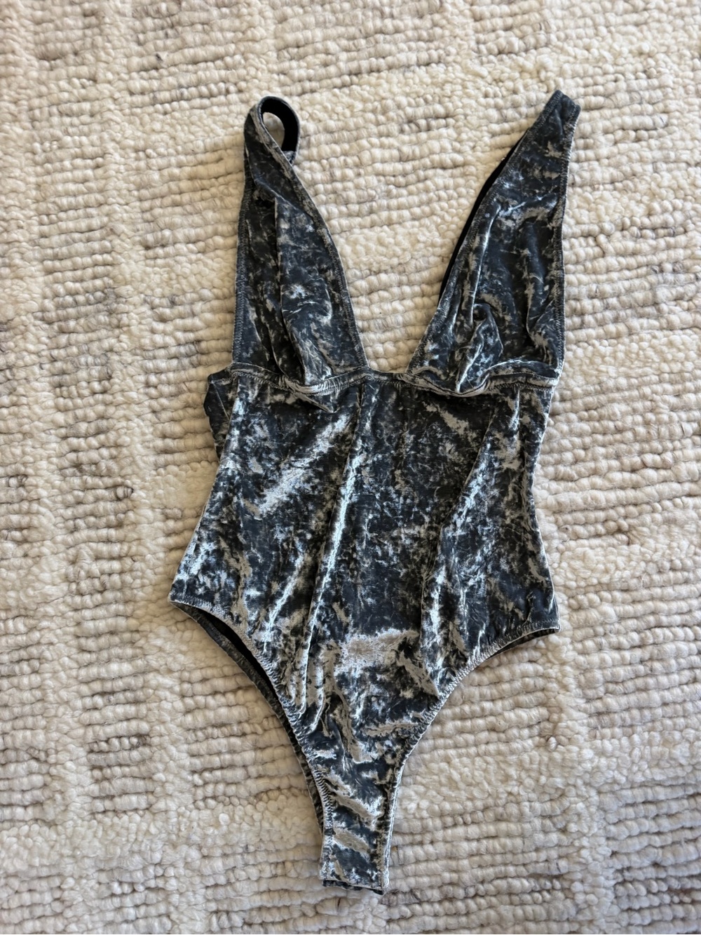 Fleur du Mal Silver Marbled Crushed Velvet Bodysuit
